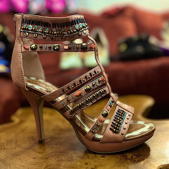 Platform lace beaded sandals stilettos main image 1